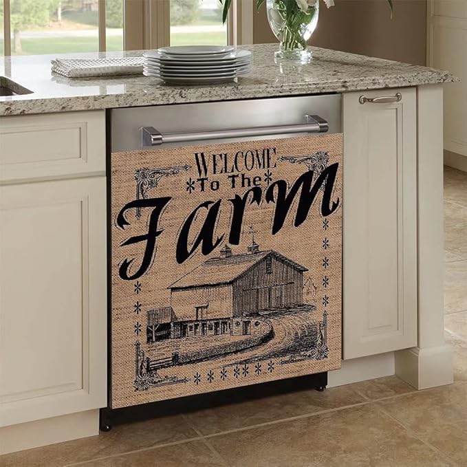 Vintage Farmhouse Burlap Pattern Dishwasher Cover Decorative Magnet, 23x17 Inches, 1 Count