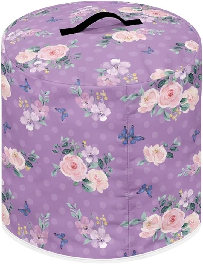 TODIYADDU Purple Rose Butterfly Electric Pressure Cooker Cover Round Protective Cover Bag with Pocket and Handle for Instant Pot or Rice Cooker Kitchen Small Appliance Dust Covers Nice Holiday Gifts