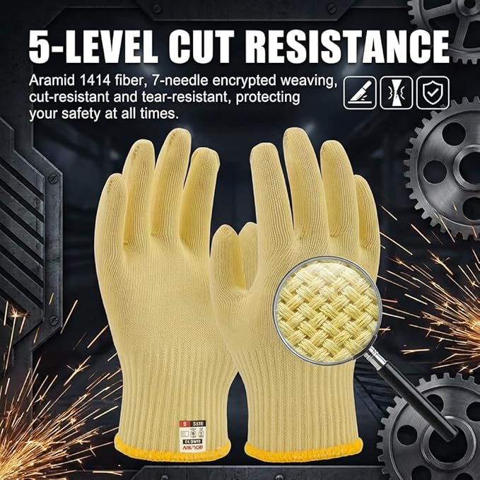 Aramid Heat Resistant, Cut Resistant Gloves,Heat Resistant Up To 550°F, Thick Knit Design, Grilling Gloves For Men & Women- Machine Washable(Aramid, Small)
