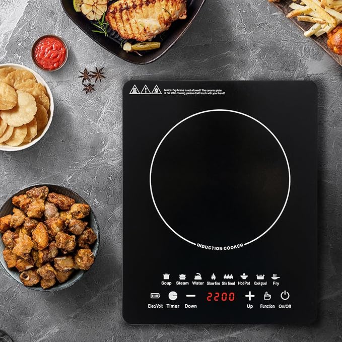 2200W Smart Induction Cooktop, Portable Electric Burner with Touch Panel, 8 Cooking Presets, Adjustable Power & Temp, LCD Display, Auto Pot Detection & Shut-off, 3-Hour Timer for Home & Outdoor Use