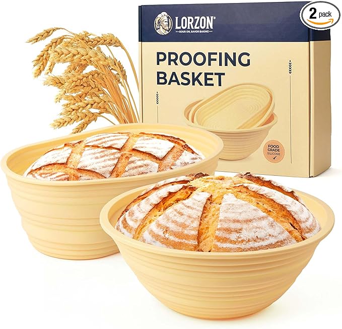 Silicone Banneton Bread Proofing Baskets Set of 2, 9" Round & 10" Oval Foldable Sourdough Proofing Baskets, Silicone Proofing Bowls for Sourdough Bread, Easy to Clean and Store