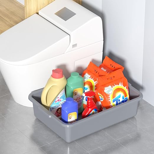 35 L Commercial Bus Box, Plastic Utility Bus Tubs, 4-Pack, Gray