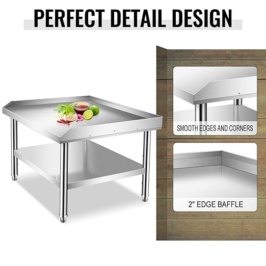 Stainless Steel Equipment Grill Stand Table With Adjustable Storage Undershelf for Hotel, Home, Restaurant Kitchen - 28x24x24"