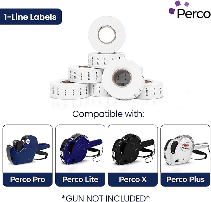 Perco Best by 1 Line Labels - 4 Sleeves, 32,000 "Best by Labels for Perco Lite, X, Plus and Pro 1 Line Date Guns