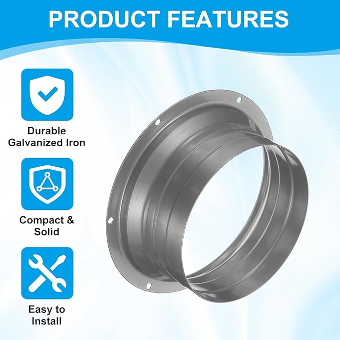 PATIKIL 5 Inch Duct Connector Flange, Galvanized Iron Straight Pipe Flange Interface Air Duct Connector with Clamp for Air Heating Cooling Ventilation HVAC System, Silver