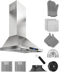 30 inch Stainless Steel Wall Mount Range Hood - 900 CFM, Ultra-Quiet 4-Speed Vent, Touch/Remote Control LCD, LED Lights, Ducted/Ductless Convertible