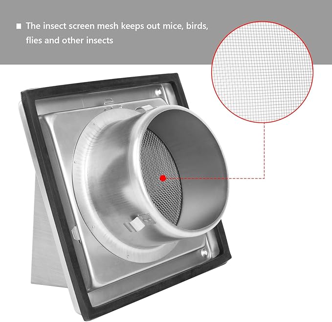 4 Inch Dryer Vent Cover Outside Stainless Steel Wall Vent with Removable Cover and Insect Screen Mesh