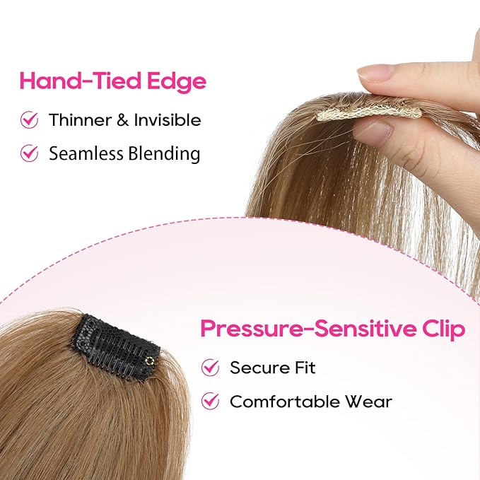 REECHO Clip in Hair Volumizer, Short Thick Clip in Hairpieces Adding Extra Hair Volume Extensions for Women with Thin Fine (Light Brown with Blonde Highlights, 8 Inch(Pack of 4))