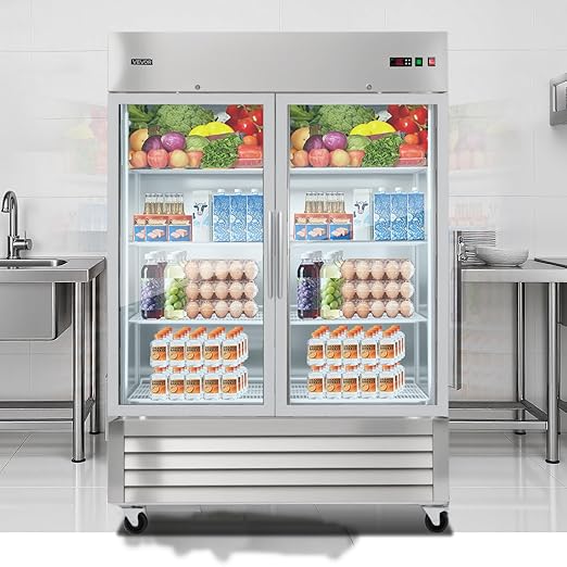 VEVOR Commercial Reach-In Refrigerator 54" W, 44 Cu.Ft Stainless Steel Upright Refrigerator with Double Glass Doors, Auto-Defrost, 8 Adjustable Shelves, 32 to 50℉ Temp Control, ETL Certified