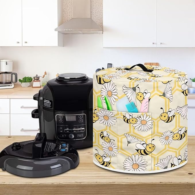Daisy Bees Print Kitchen Appliance Decor 3 Quart Pressure Cooker/Air Fryer/Rice Cooker DusT Cover with Top Handle and Storage Pockets Machine Washable