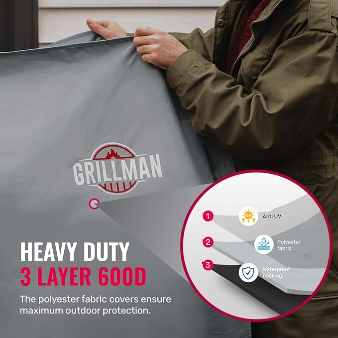 Grill Cover by Grillman, Gray, 60 Inch, BBQ Outdoor Grill Covers, Charcoal & Gas Grills, Waterproof, Rip-Proof, Weather-Resistant, Anti-UV, Barbecue Cover for Weber, Genesis, Charbroil, Nexgrill, etc