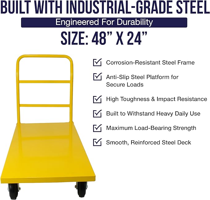 5Seconds Platform Cart Industrial Dolly 2400 LB Heavy Duty 48” X 24” Platform Hand Push Truck Commercial Cart Flatbed, Moving Cart 6” Swivel Wheels Flatbed cart