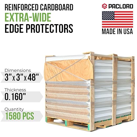 Extra-Wide 48" x 3" x 3" Reinforced Cardboard Edge Protectors (Pallet of 1580) – 0.16" Standard-Duty Thickness – Cardboard Edge Protectors for Shipping – American Quality Pallet Edge Protector