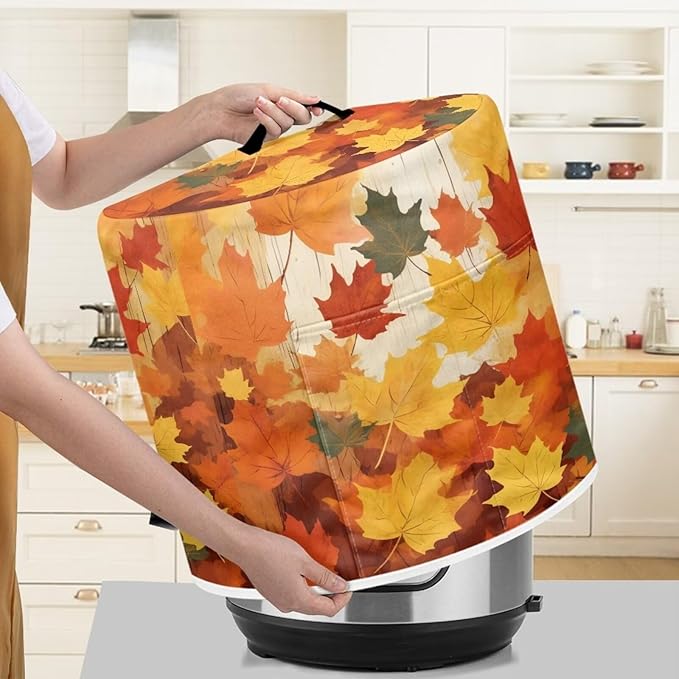 Flashideas Yellow Maple Leaf Dust Cover for 8 Quart Instant Pot and Extra Accessories, Dust Proof Easy to Clean Pressure Cooker Cover Electric Appliance Cover Air Fryer Accessories with Pocket