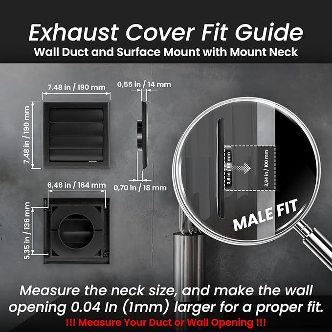 Repa Market 4 Inch Vent Cover - Black Plastic Shutter Wall Vent Cover - Louvered Vent Cover for Outdoor - Hood Vent, Exhaust Vent for Bathroom, Kitchen, House HVAC Air Duct Vent Cover Outside