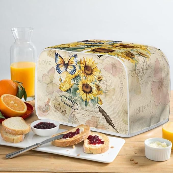 UNICEU Sunflower Butterfly Print Toaster Covers Dust Cover Kitchen Accessories Compatible with Most 2-Slice Toaster Appliance Organizer