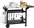 Outdoor Grill Cart, Pizza Oven Table Stand for Outdoor Indoor, 50" x 22" Stainless Steel Tabletop Dining BBQ Grill with Wheels for Food Prep, 3-Shelf Kitchen Cart Table