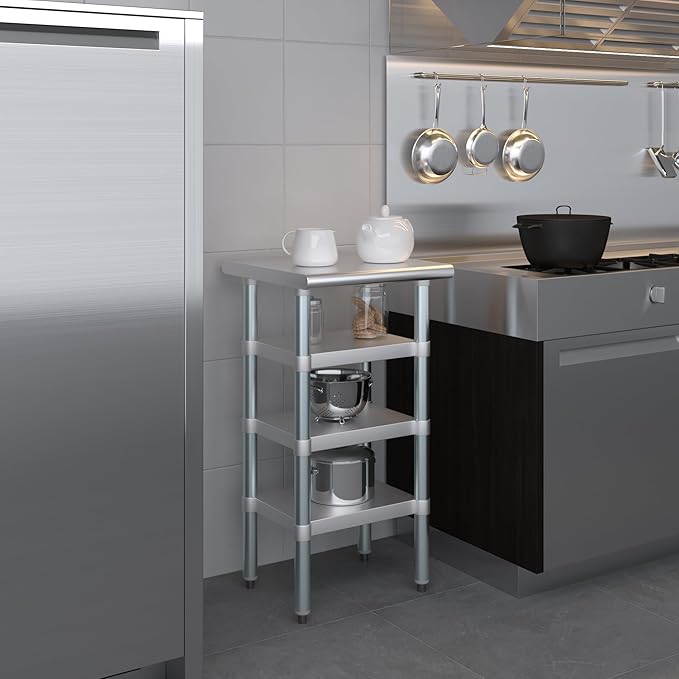 18 in. x 18 in. Stainless Steel Work Table with Three Bottom Shelves | NSF Kitchen Prep Table | Utitly Metal Table