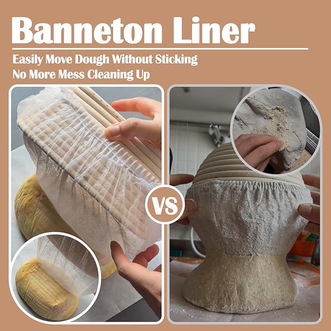 50 Pcs Banneton Liner,Banneton Bread Proofing Basket Non Woven Liners Non-Stick Dough,Bread Proofing Cover,Elastic Banneton Basket Liner,Sourdough Bread Baking Supplies