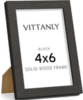 Vittanly 4x6 Picture Frame, Solid Wood Frame with Plexiglass, Includes 3.5x5 Mat, Wall Hanging or Tabletop for Home Decor, Black, 1 Pack
