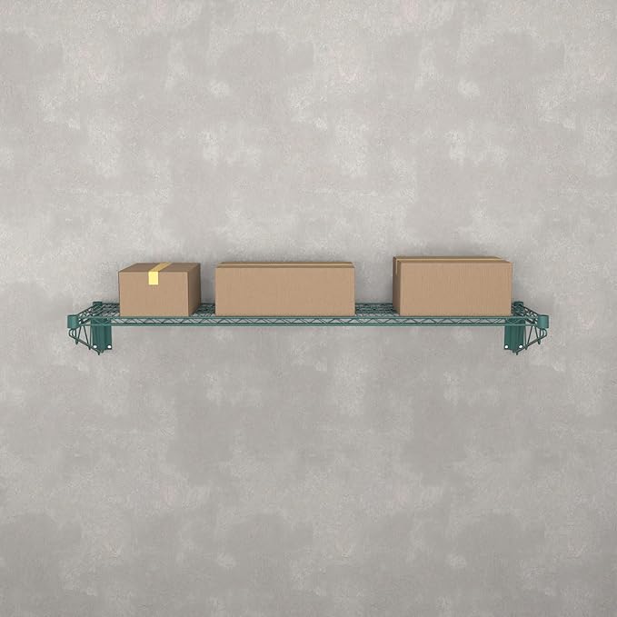 14" x 60" Green Epoxy Wire Wall Mount Shelf
