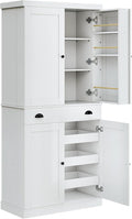IRONCK Kitchen Pantry Cabinet 72" Height, Freestanding Cupboard with Drawer, Sliding Storage Rack, and 6 Hanging Shelves for Dining Room, Laundry, White