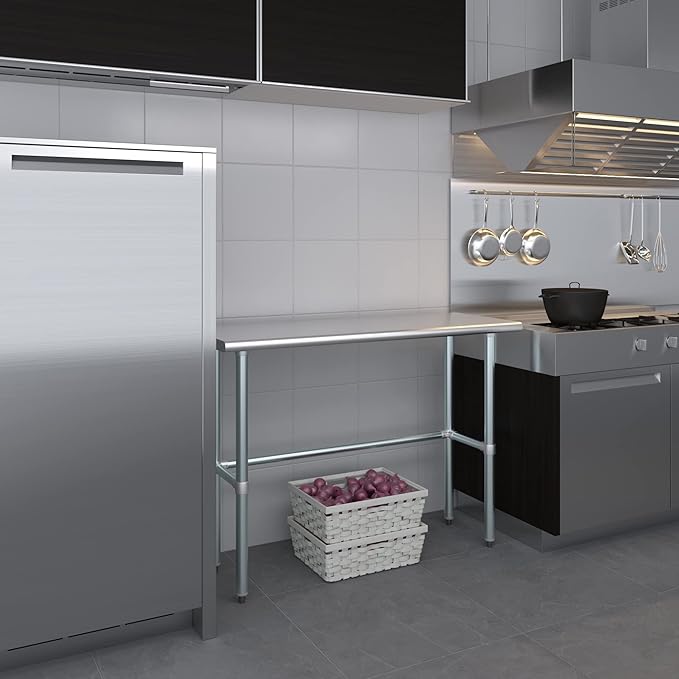AmGood Stainless Steel Work Table Open Base | NSF Kitchen Island Food Prep | Laundry Garage Utility Bench (48" Long X 18" Deep)