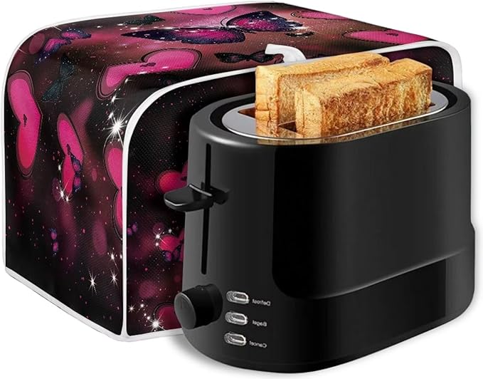 UNICEU Valentine's Day Toaster Dust Cover Protector Compatible with 4 Slice Butterfly Heart Print Heat-Resistant Dust Protection Anti-scratch Home Kitchen Decor