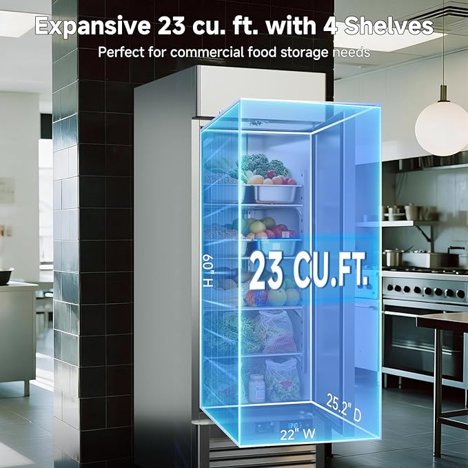 VEECOOL Commercial Refrigerators Upright WiFi Enabled, 27" One Section Solid Door Reach in Refrigerator with Right-Hinged Door, 23 cu.ft. Capacity, Stainless Steel, Fan Cooling, ETL&ETL Sanitation