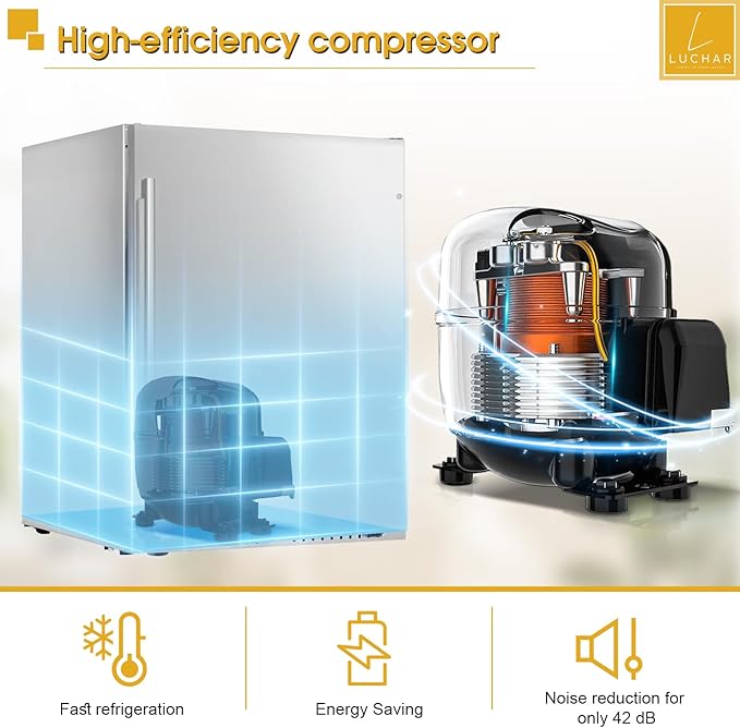 24 Inch Outdoor Beverage Refrigerator Cooler, Stainless Steel Beverage Fridge for 164 Cans, Built-in Counter or Freestanding 3-Color LED Light Beer and Drink Fridge for Bar Home Office