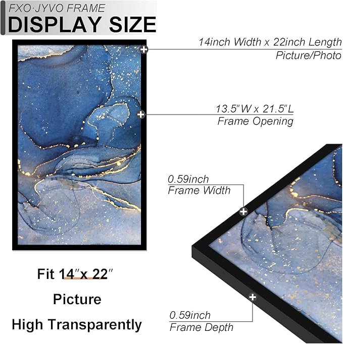 14x22 Picture Frame Set of 3, Black Frame for 14 x 22 Inch Picture Poster Photo, Light Weight and High Transparent 14 by 22 Frame for Wall - 3 Pack/Black/14 x22