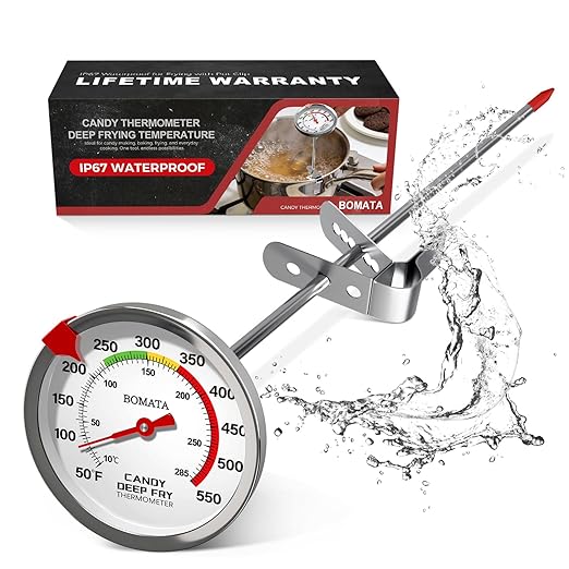 BOMATA Candy Thermometer with Pot Clip, Waterproof IP67 and 2.5" Display Deep Fry Oil Thermometer for Cooking, Food, Turkey, BBQ, Grill... Mth400