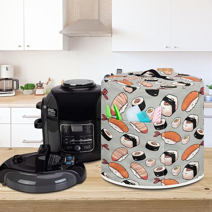 Dust Cover for 6 qt Air Fryer & Pressure Cooker Kitchen Appliance Accessories, Portable Pressure Cooker Air Fryer Rice Cooker Dust Cover Grey Sushi Print Small Appliance Covers