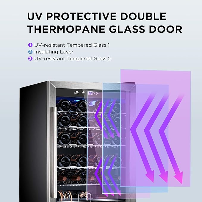 4.4 Cu.ft Wine Cooler Refrigerator, 37 Bottle Freestanding Cabinet Wine Cellars, Wine Fridge with Glass Door for Home Use, Protecting Your Reds, Silver