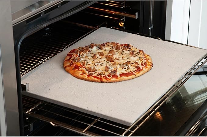 FibraMent-D Premium 3-Piece Pizza Stone Set – 20" x 15" x 3/4" Rectangle Baking Stone with Peel & Rocker Cutter – Made in USA – Ranked Best Overall Pizza Stone for Even Heat & Crispy Crusts