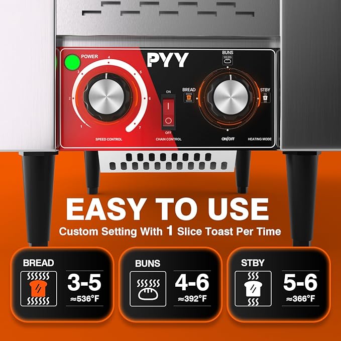 PYY Commercial Conveyor Toaster - 150 Slices/Hour Heavy Duty Stainless Steel Toaster for Toast, Bagel, Bun, Bread, Ideal for Restaurant/Bakery/Buffet