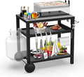 29.5''x19.6'' Outdoor Grill Cart, Pizza Oven Table Stand, 3-Shelves Food Prep Table for Ninja Woodfire, Ooni Pizza Oven, 17'' & 22'' Blackstone Griddle, Grill Stand for Picnic, Camping