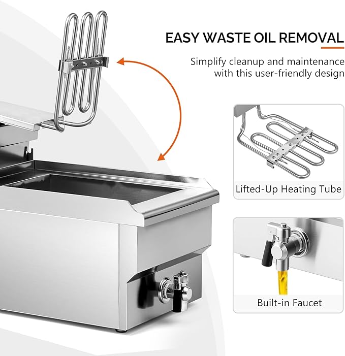 ROVSUN 12.5QT/11.8L Electric Deep Fryer w/Frying Basket, Timer, Drain, & Lid, Commercial Countertop Single Tank Frying Machine, Adjustable Temperature, for French Fries Donuts Onion Rings, 1700W 110V