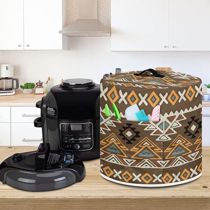 Southwestern Aztec Native American Tribal Geometric Pattern Kitchen Appliance Dust Cover 3 Quart Pressure Cooker Cover with Pockets for Electric Pressure Cooker Air Fryer Rice Cooker