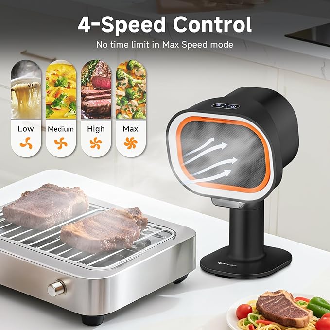 Portable Range Hood - 4-Speed Adjustable Exhaust Fan with Telescoping Height & 40° Tilt Low Noise 52dB, Large-Caliber Aluminum Filter + Oil Cup & 10 Carbon Cotton Filters for Indoor BBQ/Hot Pot/RV