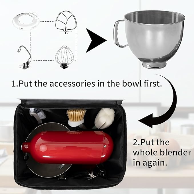 TORIBIO Kitchen Mixer Storage Bag Compatible with KitchenAid and Extra Accessories, Mixer Portable Carrying Bag/Case fit for 4.5-Quart and 5-Quart Mixers, 14" x 8.9" x 14.9"