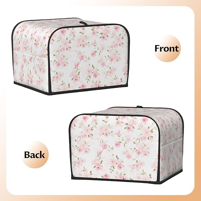 4 Slice Toaster Cover for Kitchen Rose Flower Pastel Waterproof and Dustproof Oxford Fabric Toaster Dust Cover with Side Pockets Decorative Universal Cover for Wide Slot Toasters and Small Appliances