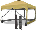 Saemoza 12x12 Pop Up Canopy Tent with One Push Setup, Outdoor Sun Shade Canopy for Backyard Party, Easy Up Instant Shelter with 4 PVC Transparent Sidewalls, 4-Sandbags & Wheel Bag, Khaki.