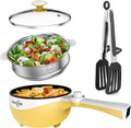Audecook Hot Pot Electric, 1.7L Mini Electric Skillet Portable Nonstick Sauté Pan with Power Adjustment, Ramen Cooker Travel Multicooker for Steak/Soup/Egg/Oatmeal/Noodles (Tongs for Cooking Included)