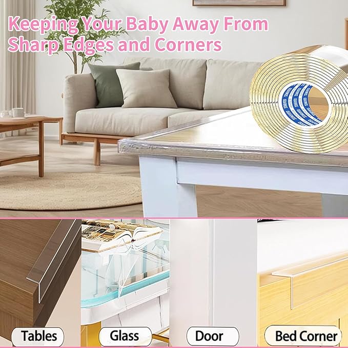 Clear Baby Edge & Corner Protector Strip - 2 Rolls, 1.18 in × 13 FT Self-Adhesive Safety Bumper, Transparent Anti-Collision Guard for Table, Cabinet, Furniture & Wall | Baby Proofing Essential