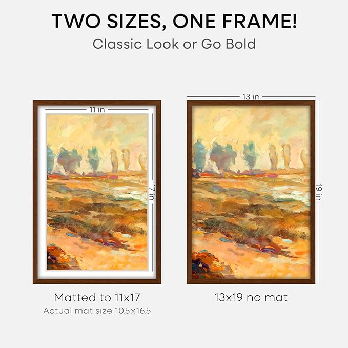 Homeforia 13x19 Picture Frame Brown, High End Dark Oak 13x19 Wooden Frames with Mat 11x17, 13 x 19 Walnut Wood Poster Frame Matted to 11 by 17, 19x13 Hanging Frames, Tempered Glass, Wall Kit, Set of 3