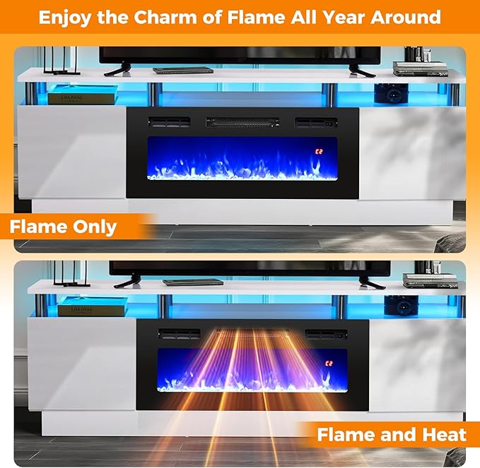 Tangkula 36 Inches Electric Fireplace, 5,000 BTU Fireplace Insert with LED Light Strips, Remote, Crystal Stones & Adjustable Flame Effect, 1-8H Timer, Thermostat & Overheat Protection