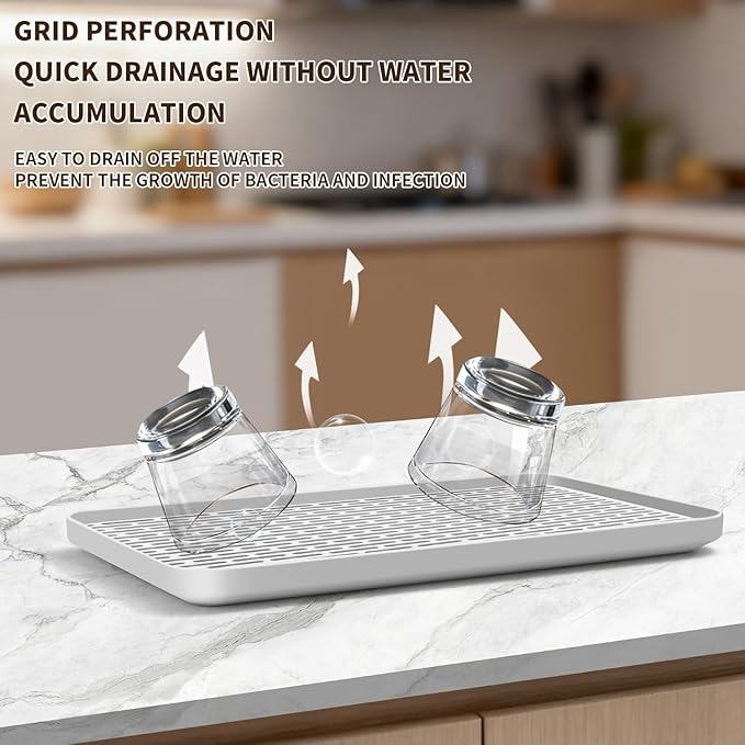 Plastics Drain Tray, Cup & Dish Drying Rack, Drain Board 2 Tier Non Slip Serving Tray with Drainboard Perfect for Sink, Coffee Table, Outdoor (15.4 x 10 x 0.98 in)