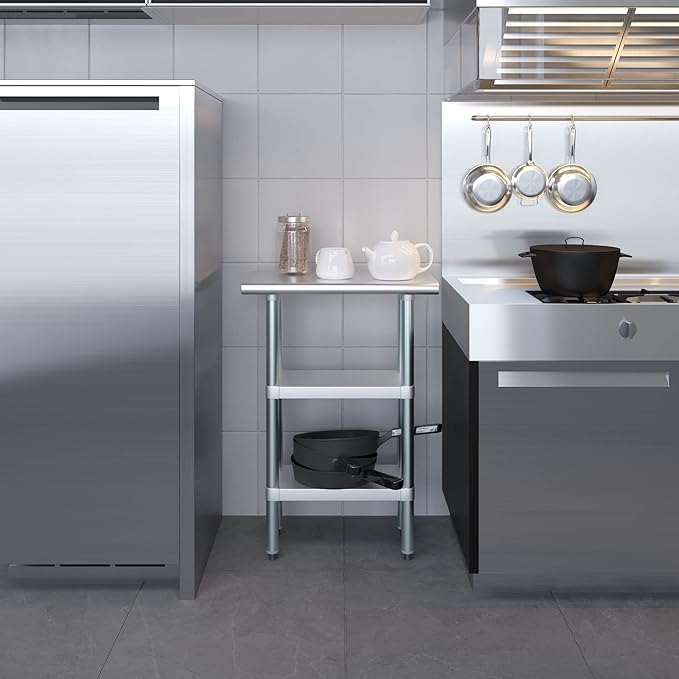 AmGood Stainless Steel Work Table with 2 Shelves | NSF | Metal Utility Table (24" Long x 14" Deep)
