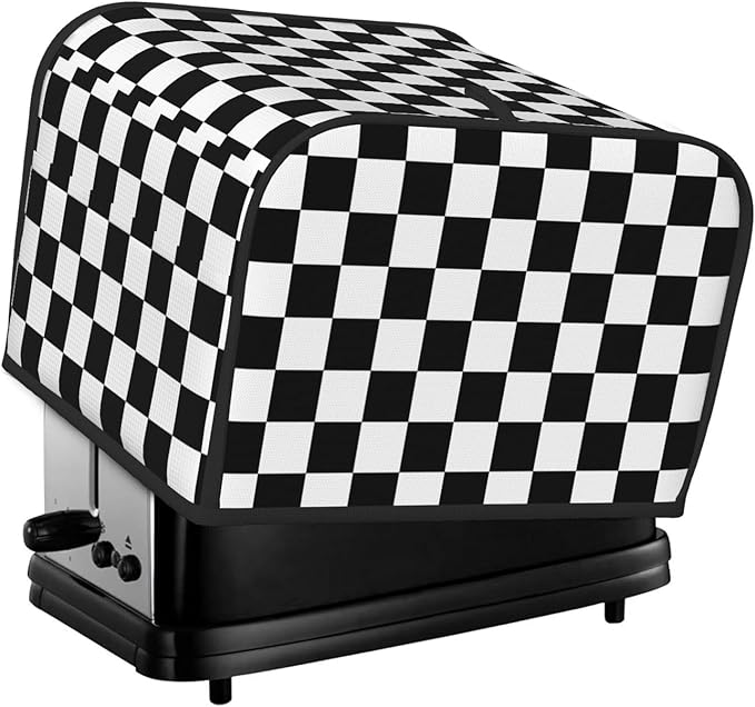 Black White Checkered 4 Slice Toaster Cover, Waterproof Toaster Dust Cover Bread Maker Protective Cover For Small Kitchen Appliance Dining Room Table Home Decor Gifts